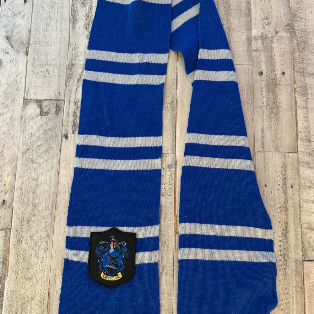 Blue and Gray Harry Potter Striped Scarf with Crest